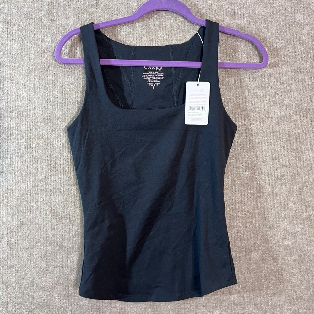 Cakes Body No Bra Day Top Square Neck Tank Womens S Black No BS Bodysuit